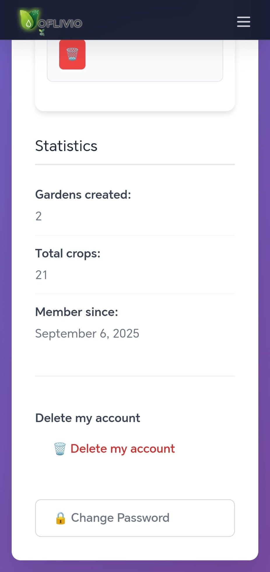 Oflivio - Delete Account Confirmation